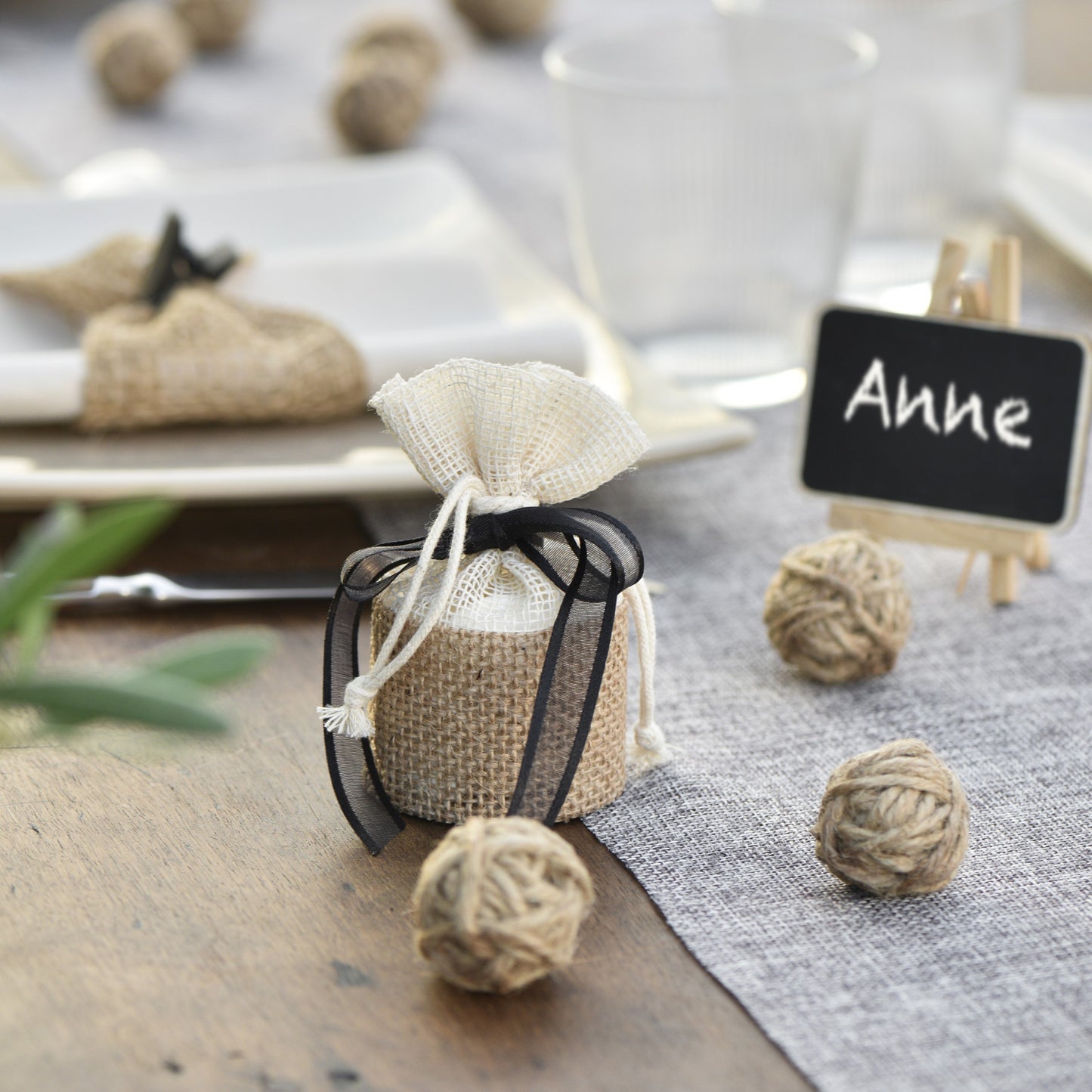 contenant dragées naturel jute mariage bapteme