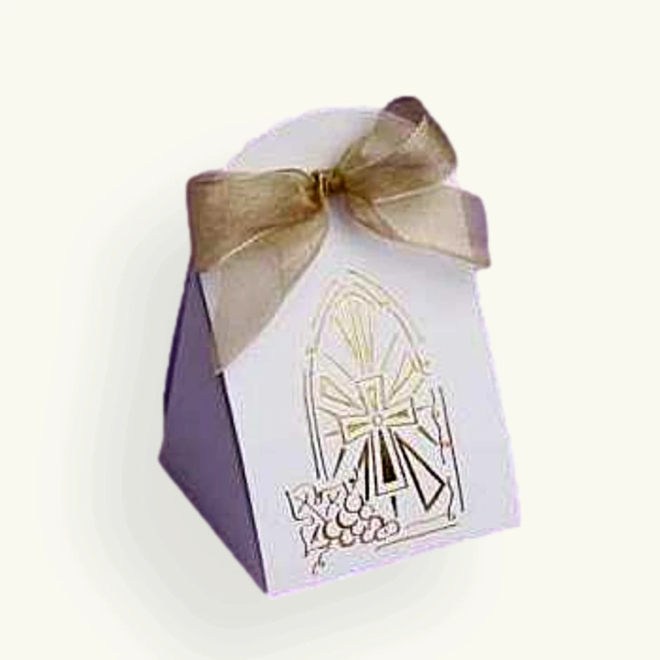 boite dragées communion blanc doré