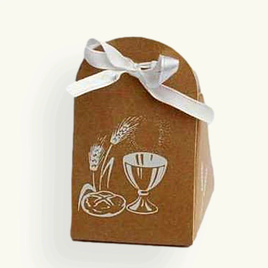 boite dragées communion kraft calice blanc