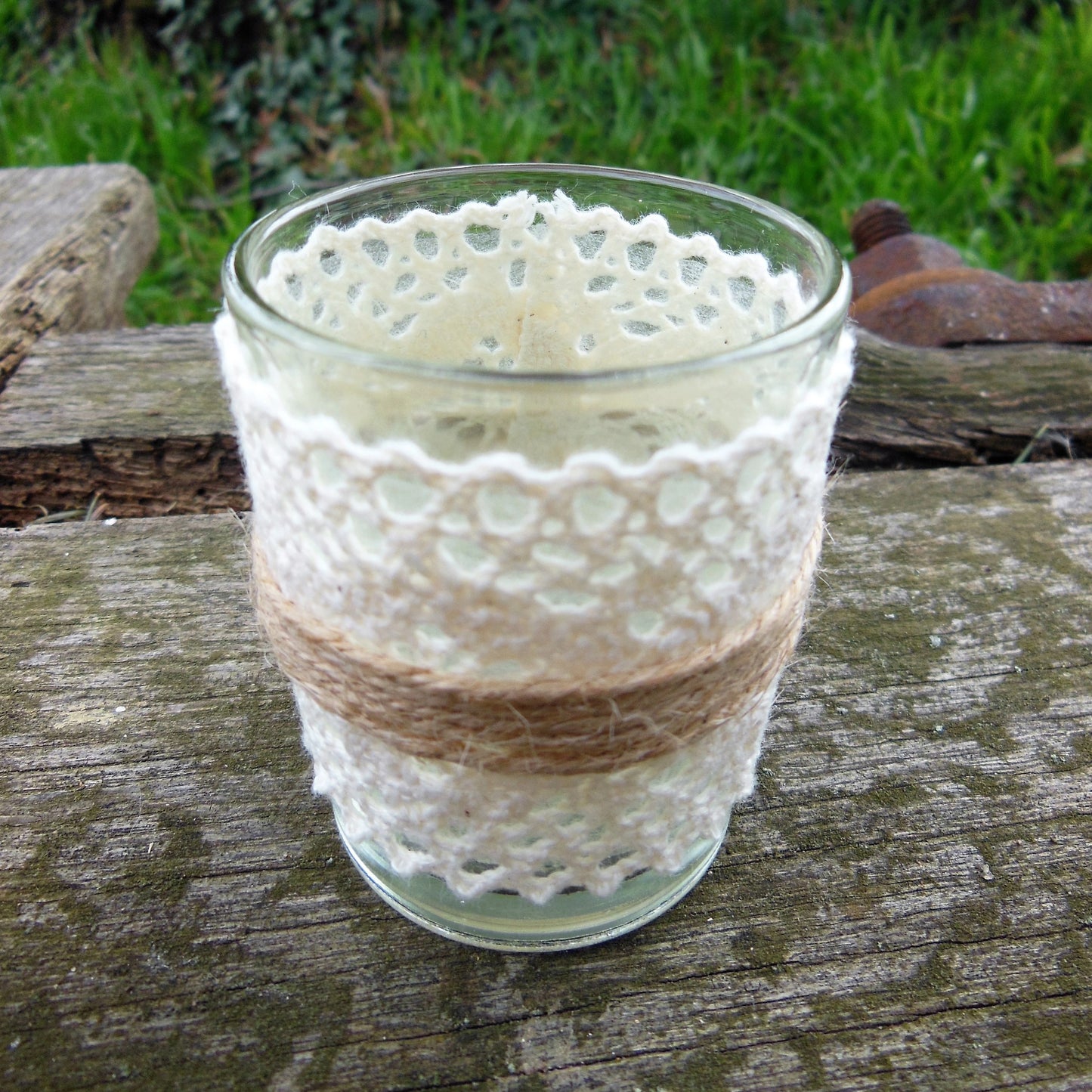 bougeoir verre dentelle jute mariage décoration