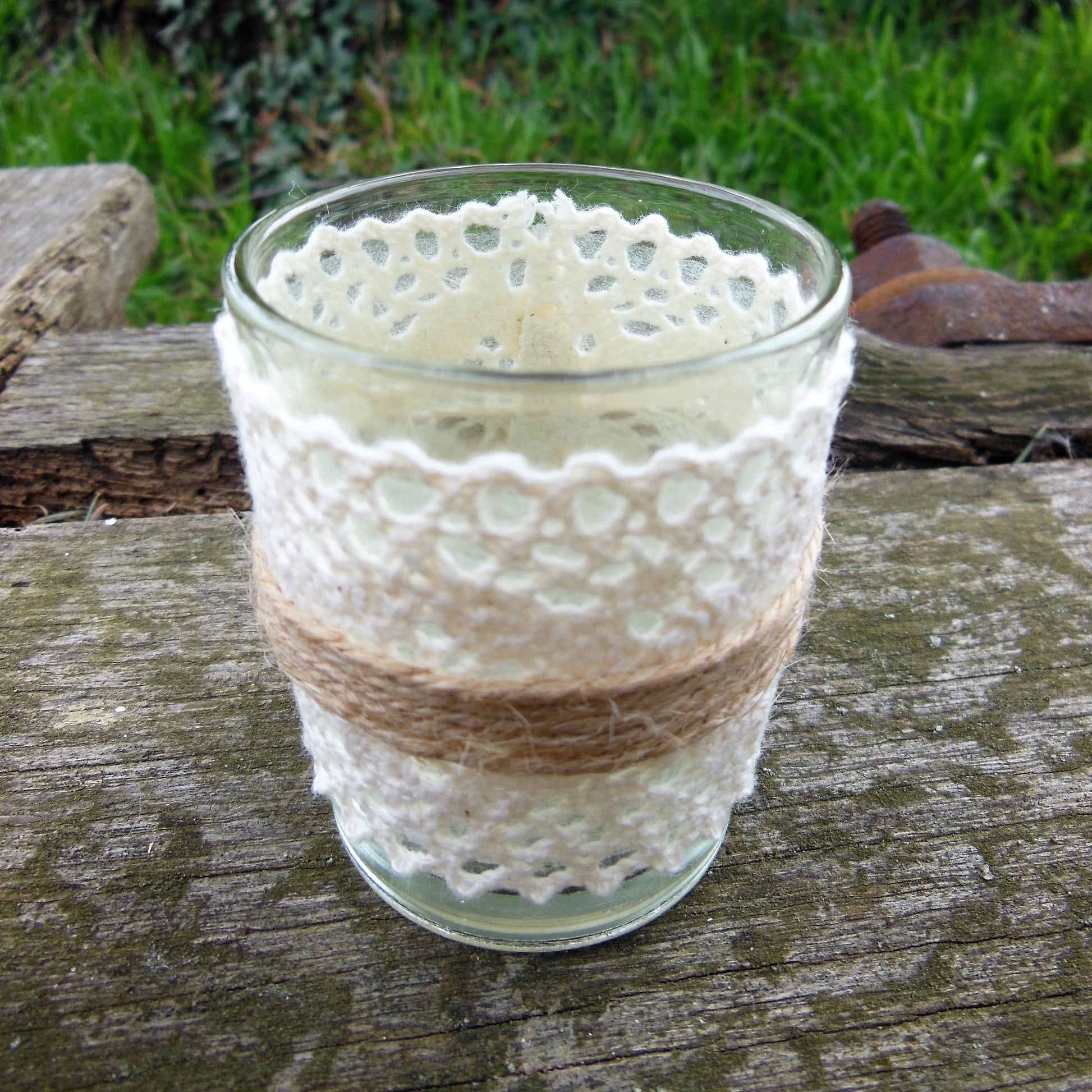 bougeoir verre dentelle jute mariage décoration