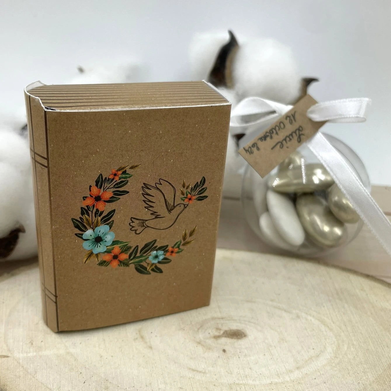 dragées missel colombe kraft fleurs communion