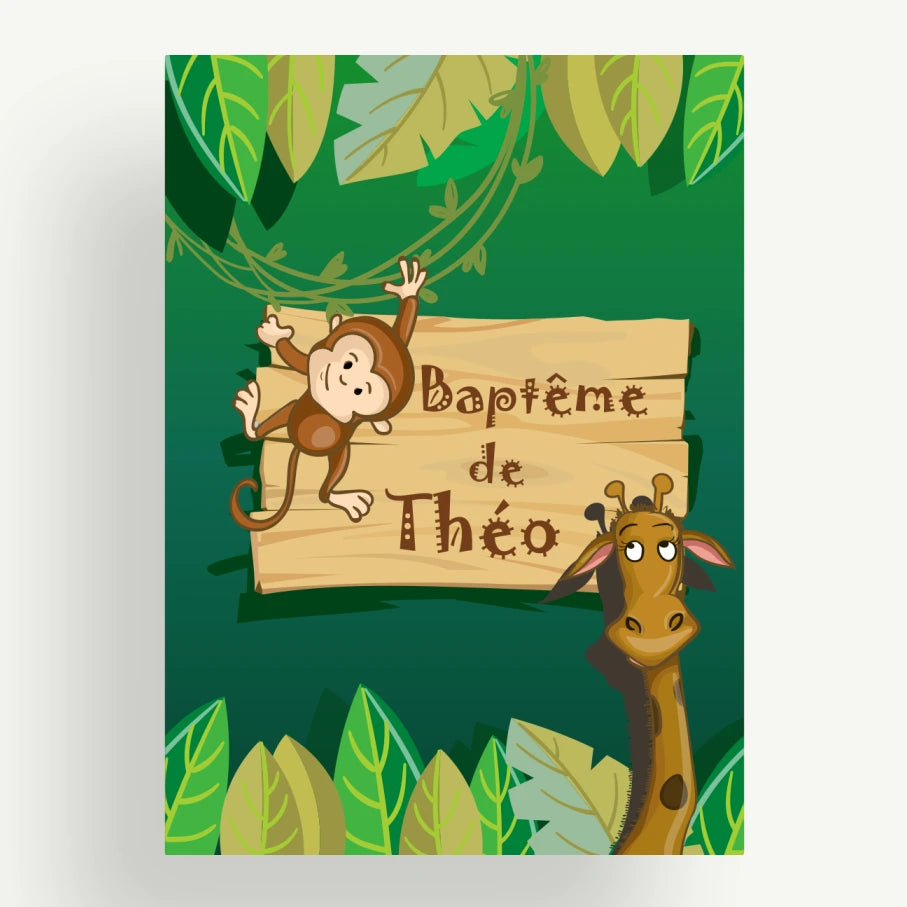faire-part invitation bapteme naissance jungle zoo savane
