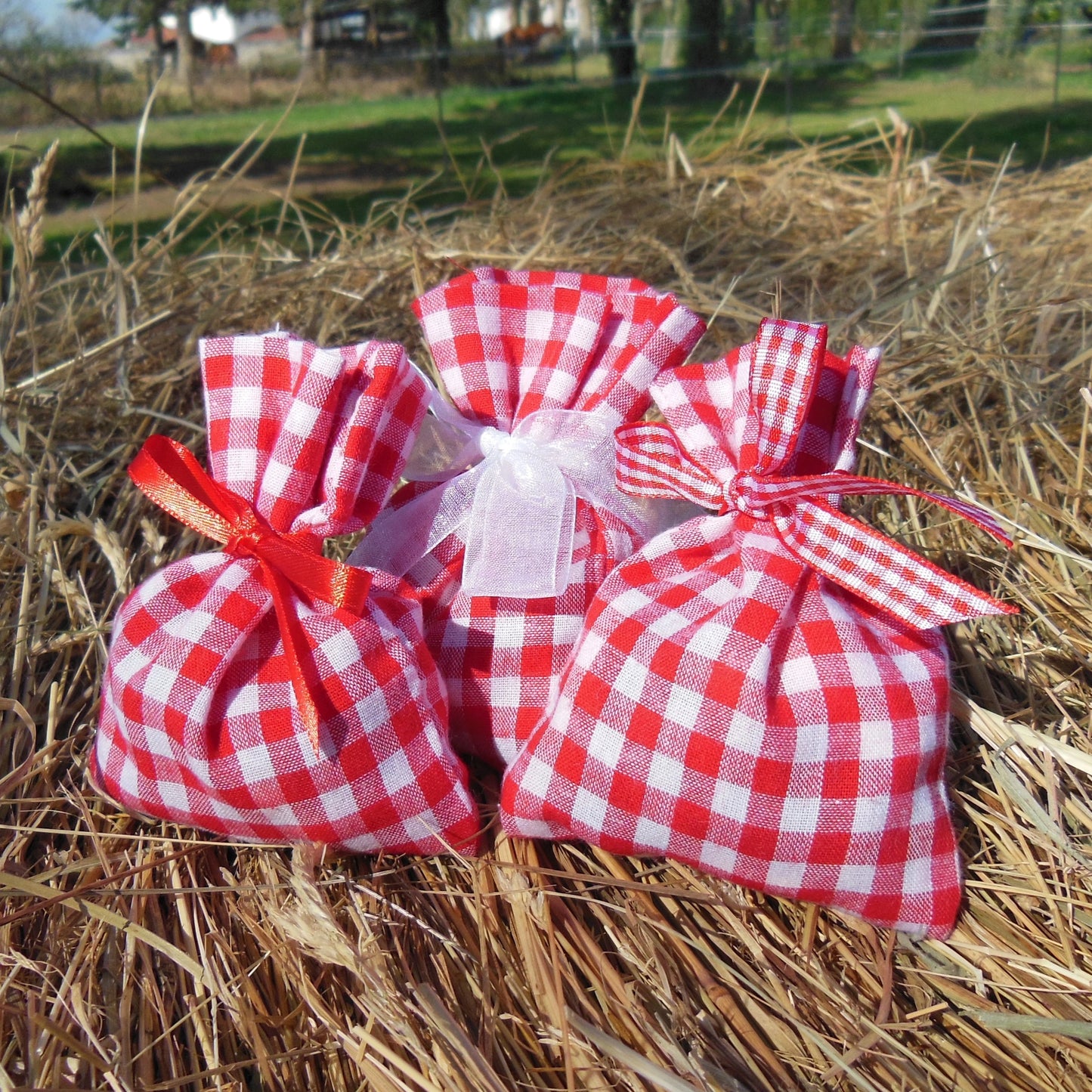 pochon dragées tissu vichy bapteme mariage communion guinguette champêtre