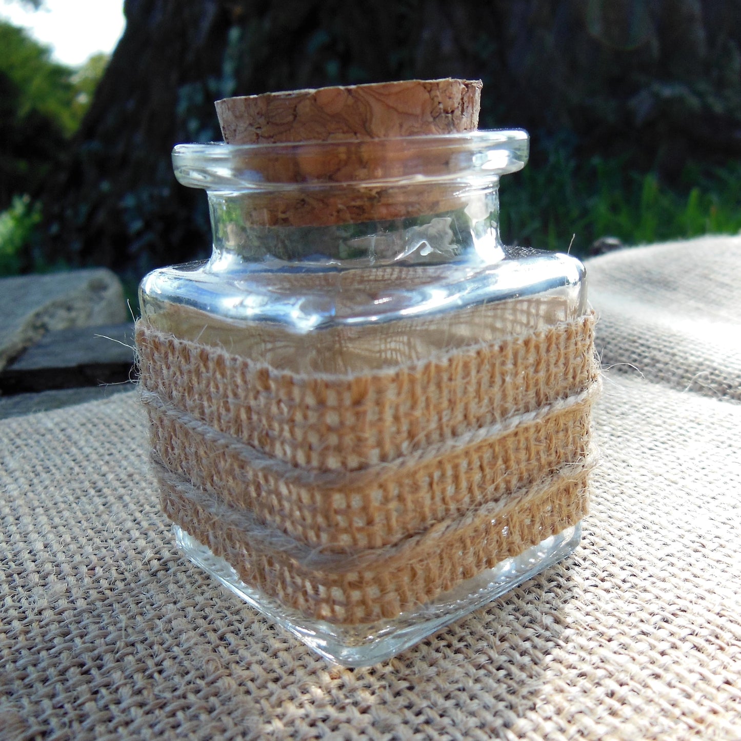 pot dragées verre jute mariage champetre
