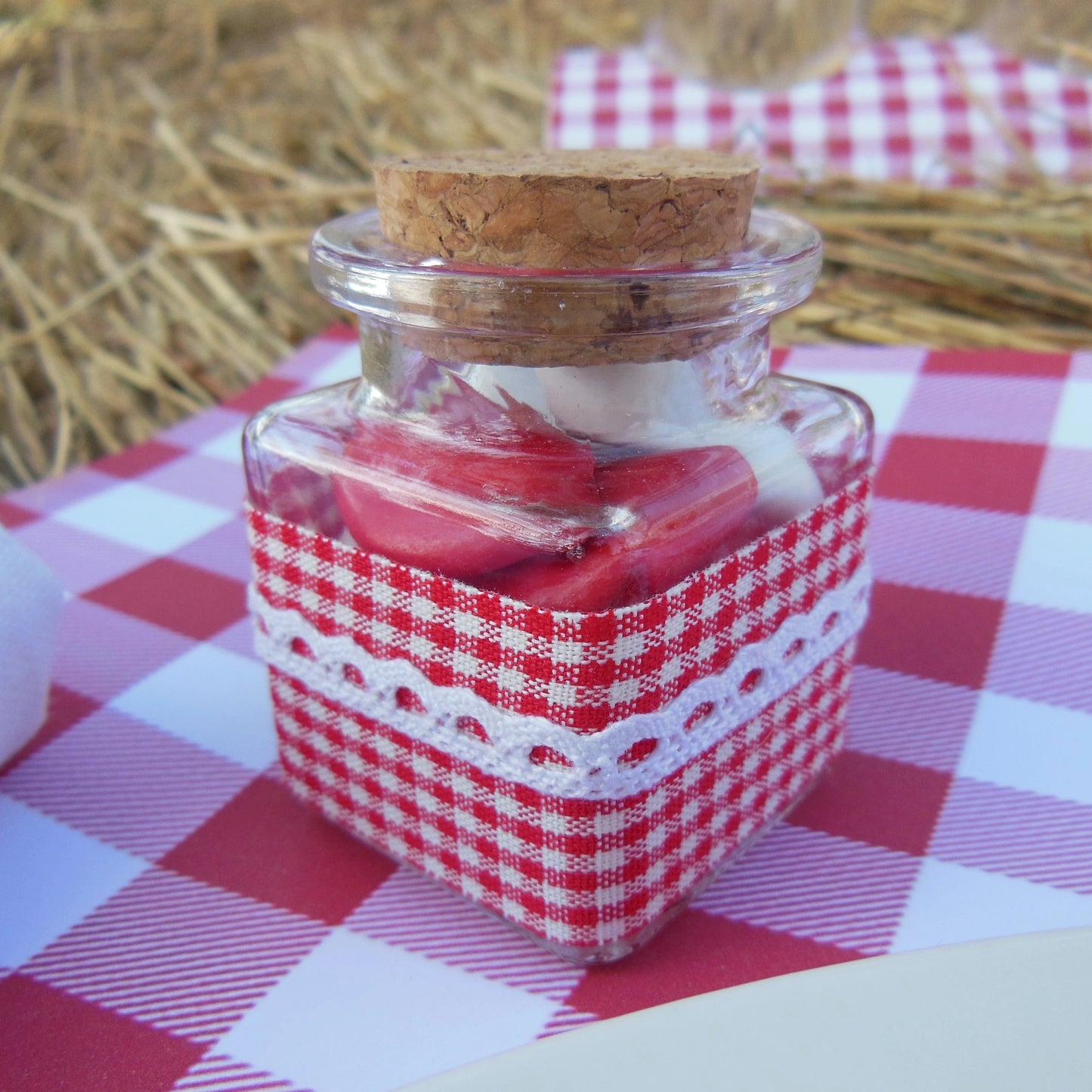 pot dragées verre vichy bapteme mariage communion guinguette champêtre