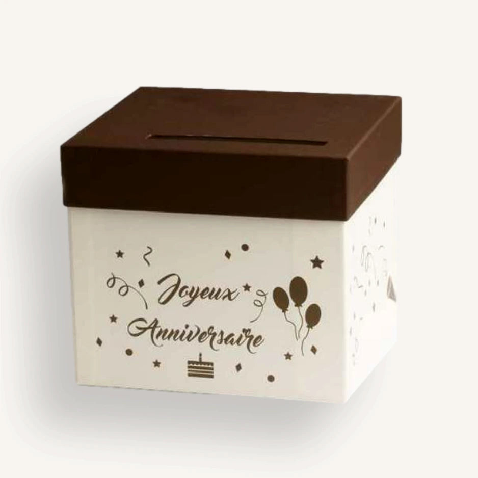 Urne joyeux anniversaire marron et beige