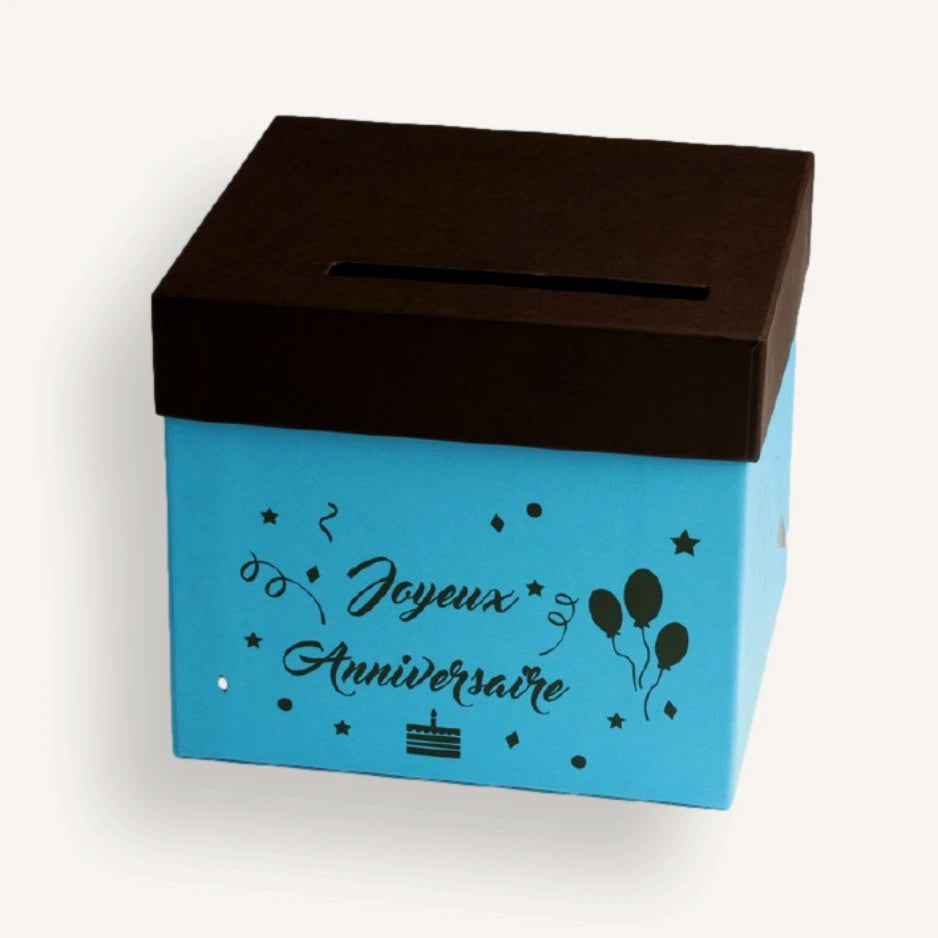 Urne joyeux anniversaire marron et bleu turquoise