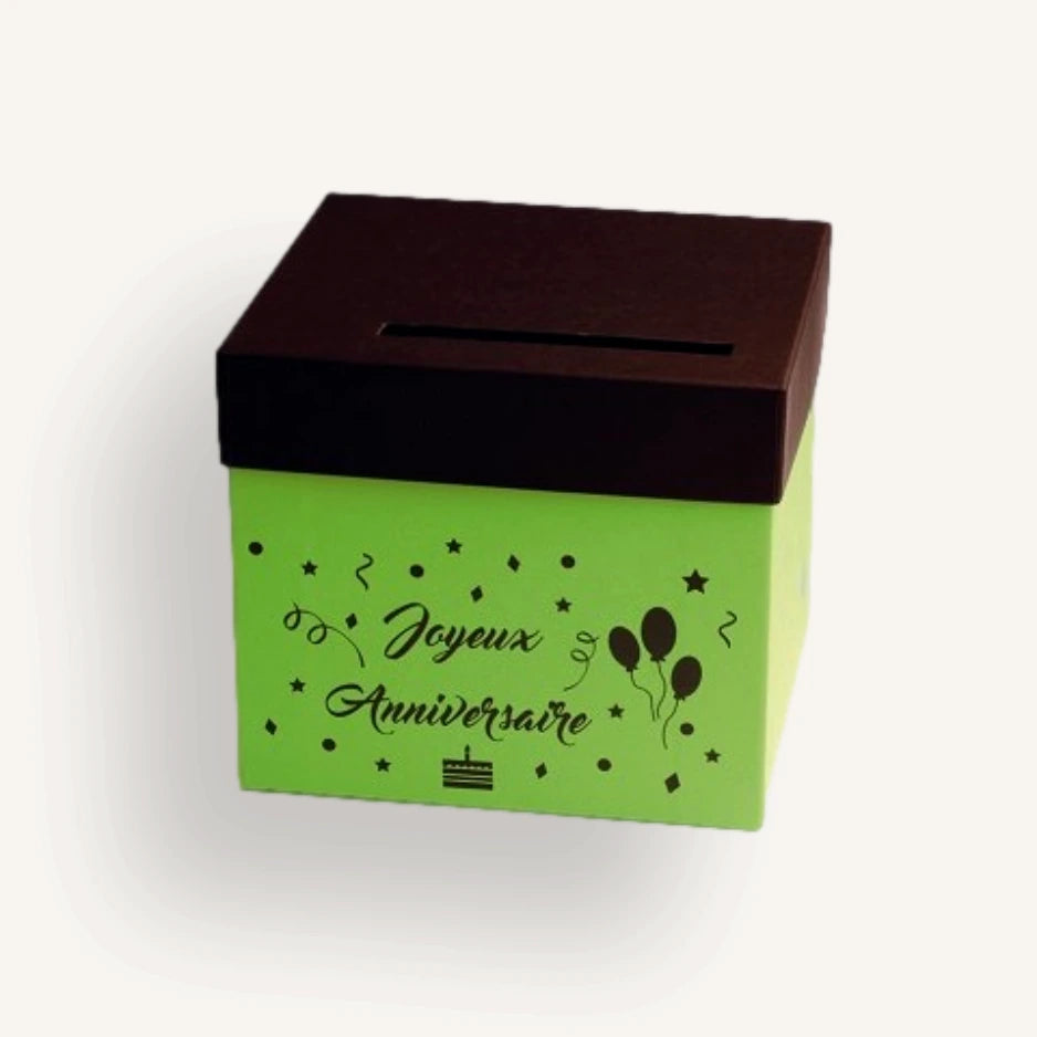 Urne joyeux anniversaire marron et vert