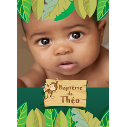 faire-part invitation baptême naissance anniversaire enfant thème jungle zoo savane singe girafe personnalisé photo