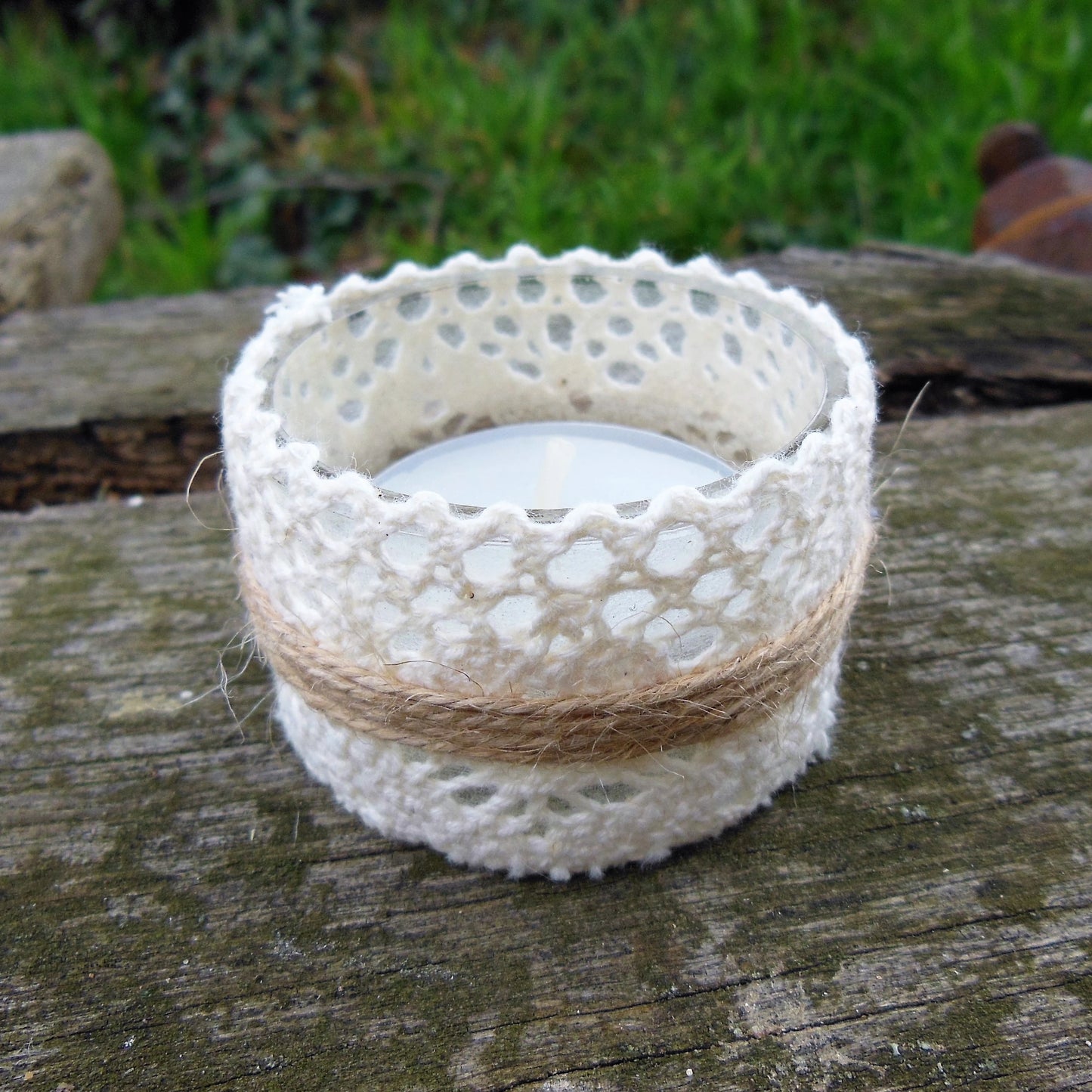 petit bougeoir verre dentelle jute mariage