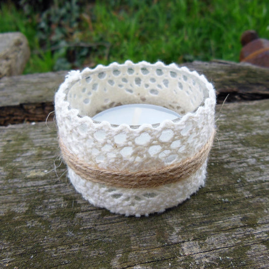 petit bougeoir verre dentelle jute mariage