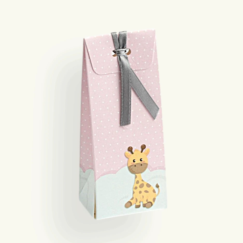 pochette dragées cadeau invité girafe rose bapteme naissance baby shower