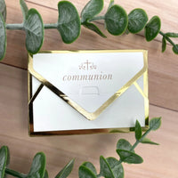 pochette dragées communion blanc doré
