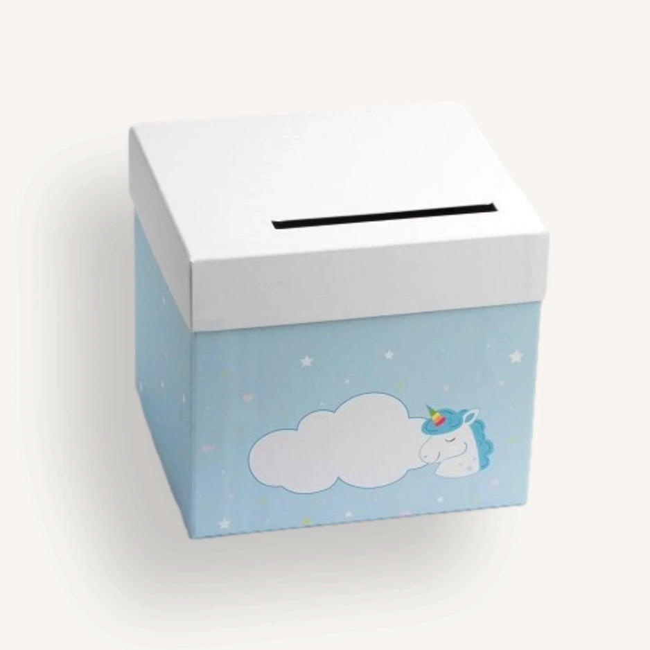 Urne Licorne et nuage Bleu et blanc bapteme anniversaire baby shower naissance